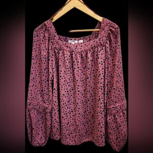 LC Lauren Conrad Floral Print (Blue) Peasant Blouse Dark Mauve Bohemian Sz XXL